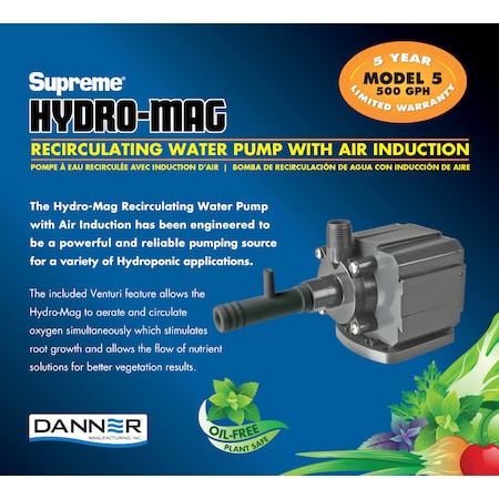 Danner 500 GPH Hydro Pump. Foam Pre-Filter. 10' power cord. Venturi Included 40125